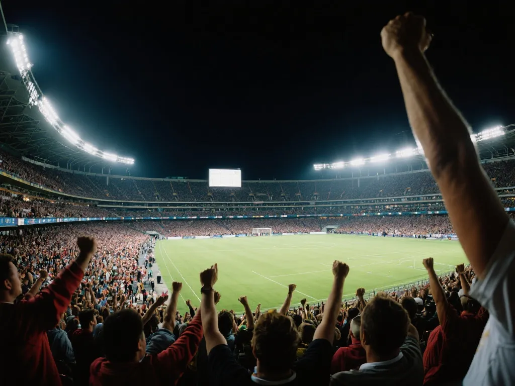 夜色球场与欢呼人群